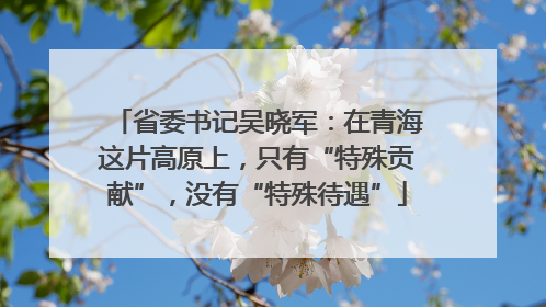 省委书记吴晓军：在青海这片高原上，只有“特殊贡献”，没有“特殊待遇”